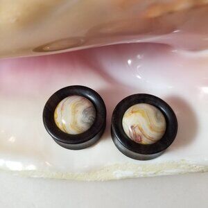 Pair Narra wood organic plugs gauge double flare stretchers crazy lace 32 mm NWT